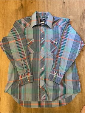 Vintage 90's Y2K Wrangler Cowboy Cut Pearl Snap Shirt XL Plaid Long Sleeve EUC